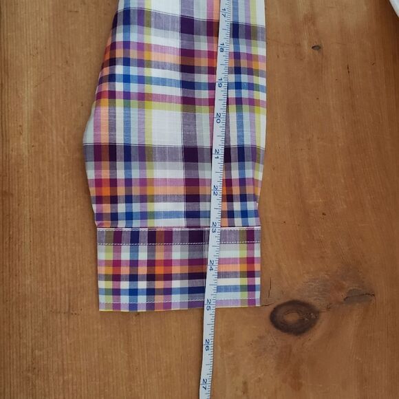 🦋3/$25 Pantamo Small Cotton Long Sleeve Purple Blue Plaid Button Up Shirt NWOT - Picture 6 of 8